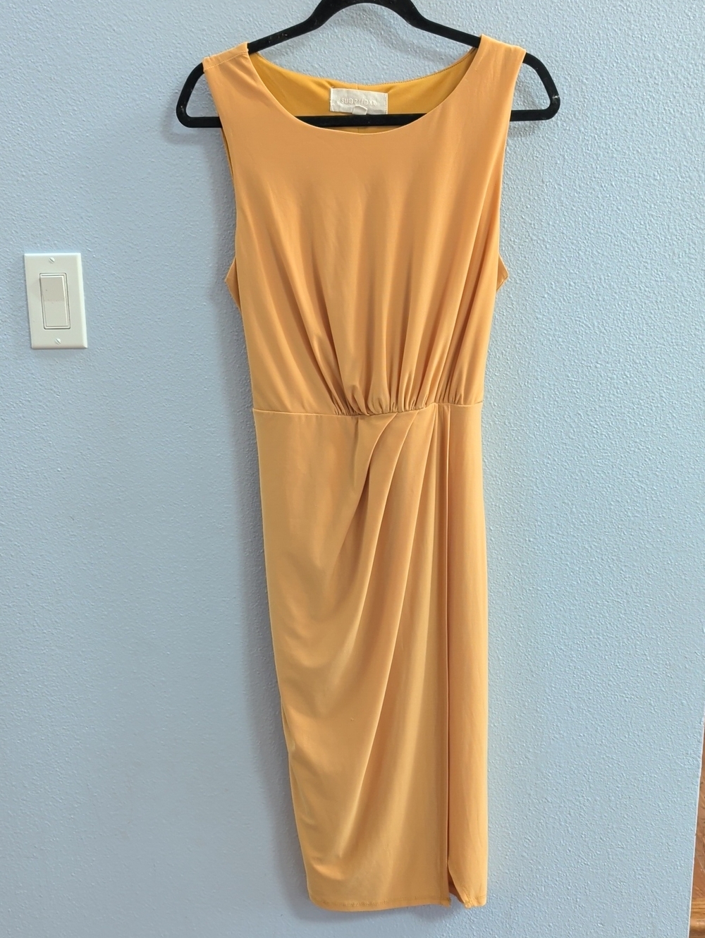 Superfoxx Sleeveless Mustard Midi Dress with Side Drape